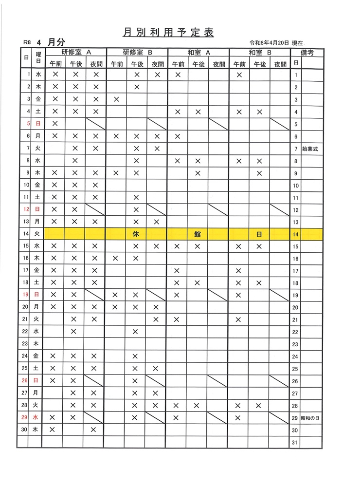 R８年４月お部屋の利用状況