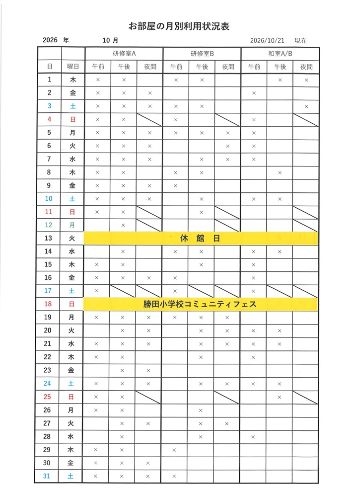 R8年10月お部屋の利用状況