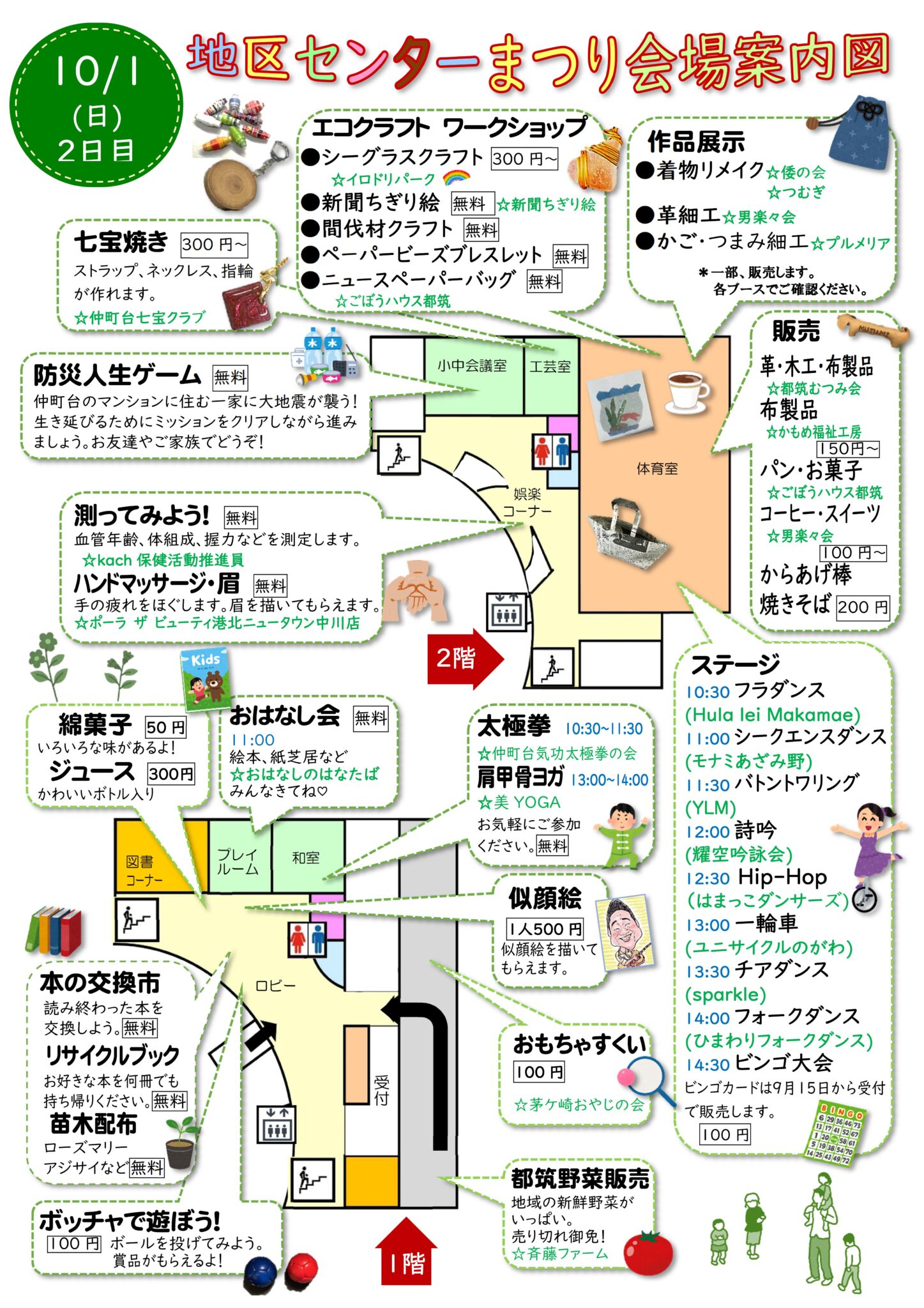 地区センターまつり10月1日発表・展示・体験コーナー